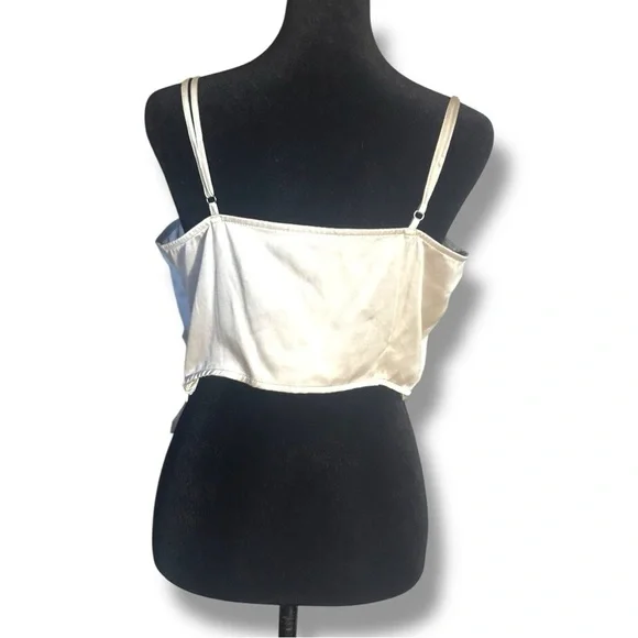 H&M Chic Ivory Satin Skinny Strap Cowl Neck Women's Cropped Camisole Top - Picture 6 of 16
